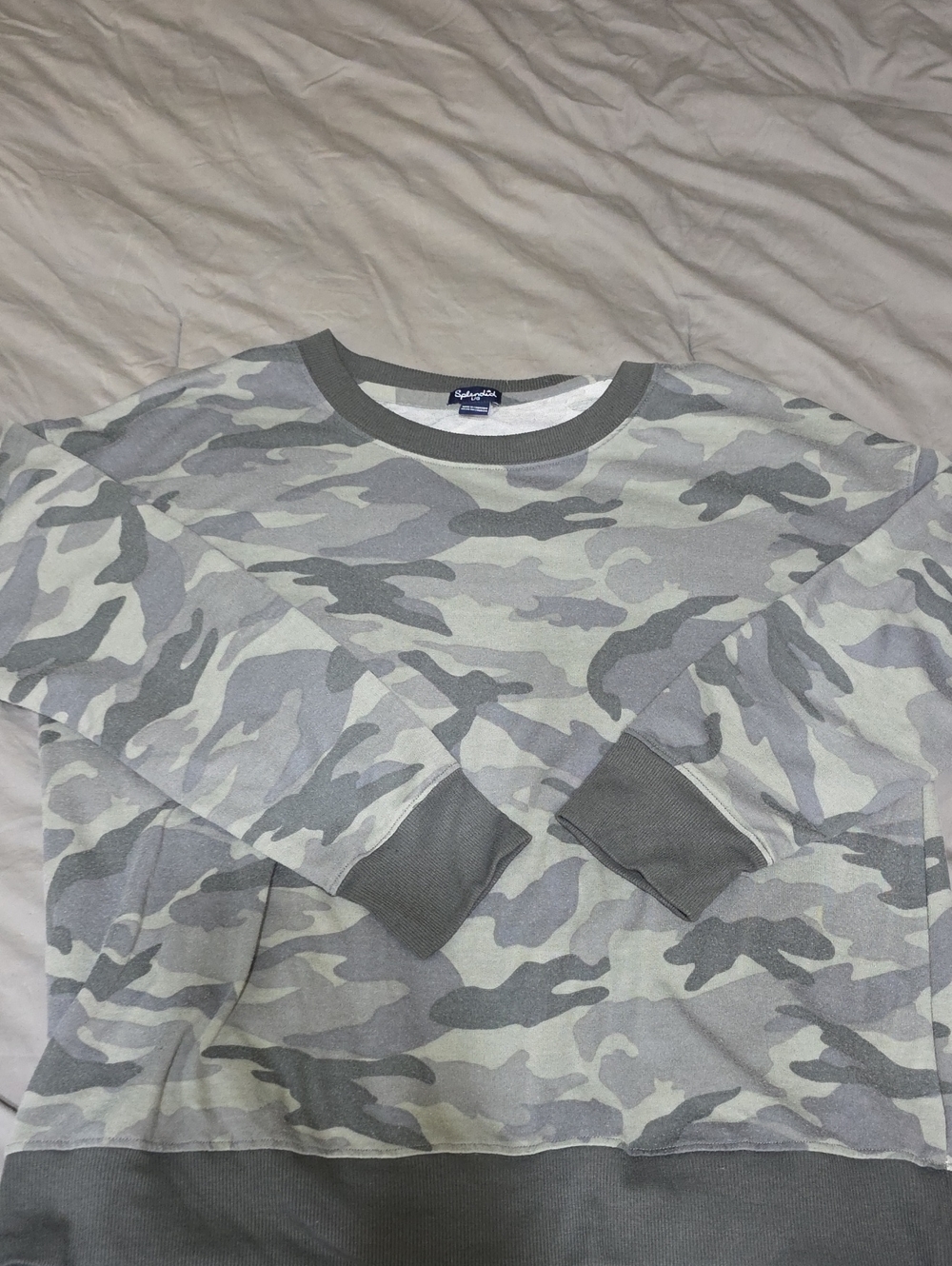 Splendid Women's Gray Camo Crewneck Long Sleeve Tee